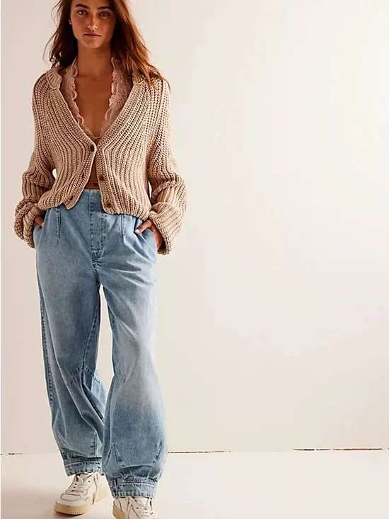 Free People Oslo Light Blue Wide-Leg High-Waist Jogger Jeans - Picture 2 of 14